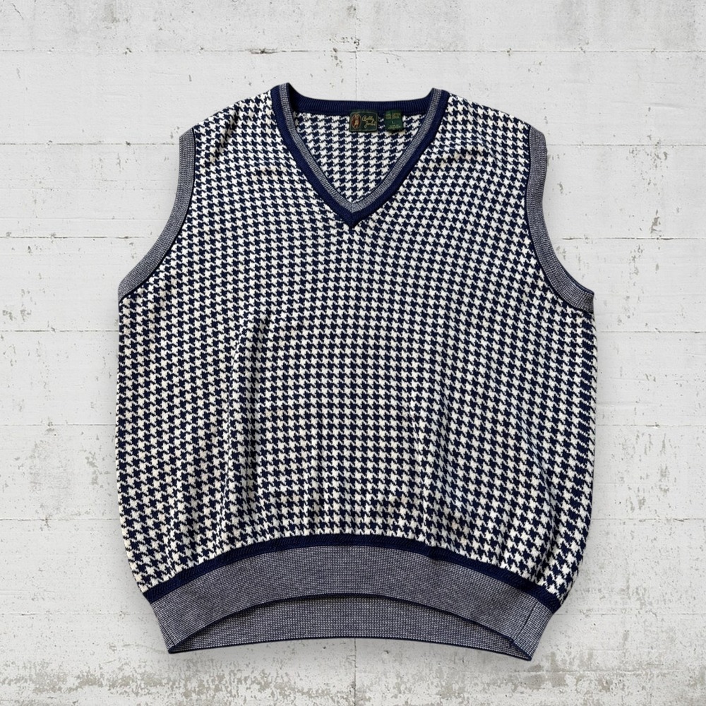 Vintage Bobby Jones Sweater Vest Mens L Blue Houndstooth Cotton Golf Preppy